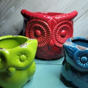 Set of Pottery Owl Planters